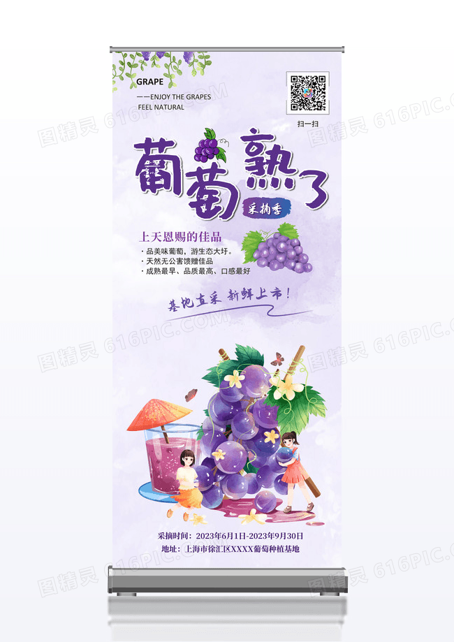 紫色葡萄熟了宣传展架易拉宝